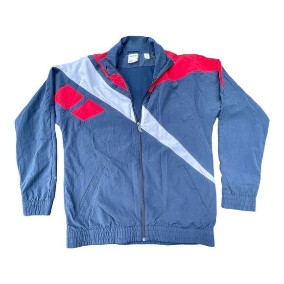Reebok Mens Nylon Track Top Jacket Hype Sweatshirt Big Logo Navy Blue Red White‎ - Picture 1 of 5